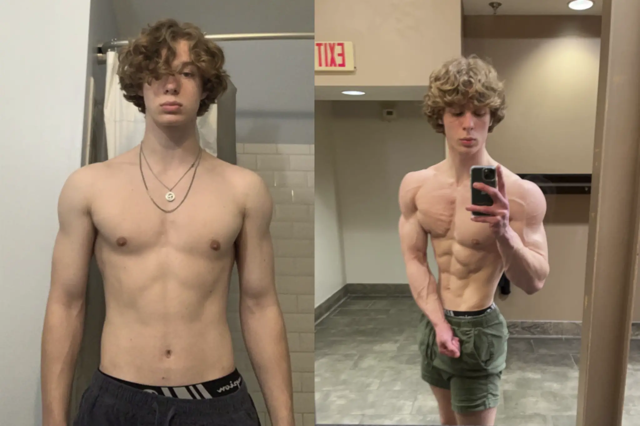 Image shows the 11 month bodybuilding transformation of Maddox Johnson